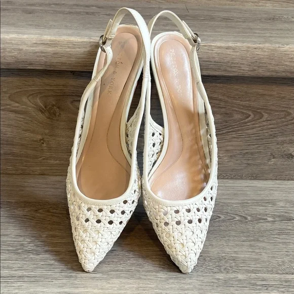 Preston & York Cream Woven Slingback Heels - Picture 1 of 5